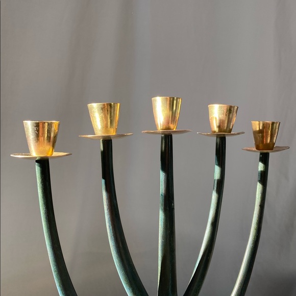 {SOLD} Mid-century Modern Brass Candelabra Menorah - Picture 8 of 12